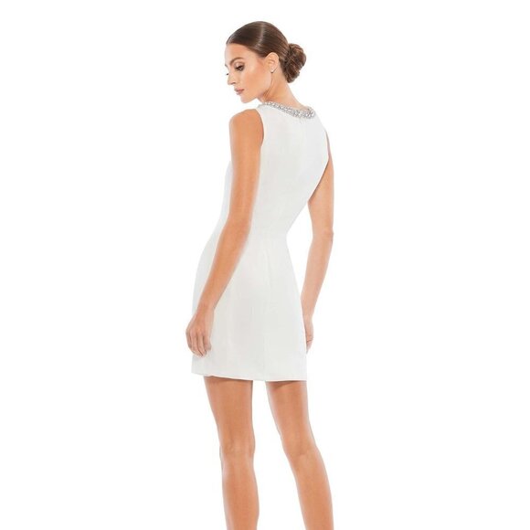 Mac Duggal NWT Ieena Bejeweled Body Con Sleeveless White Mini Dress, size 0 - Picture 3 of 10